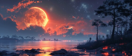 sunset in the mountains on a Distant Planet, ultrawide background