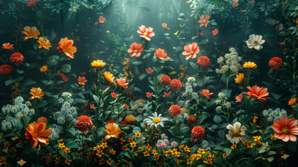 Fototapeta na wymiar Ethereal Underwater Garden Blooming With Lush, Vibrant Flowers