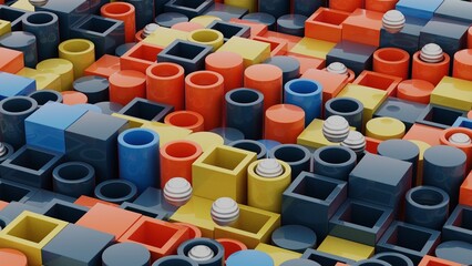 Obraz premium Industrial Play: A Medley of Mechanical Shapes and Vivid Hues