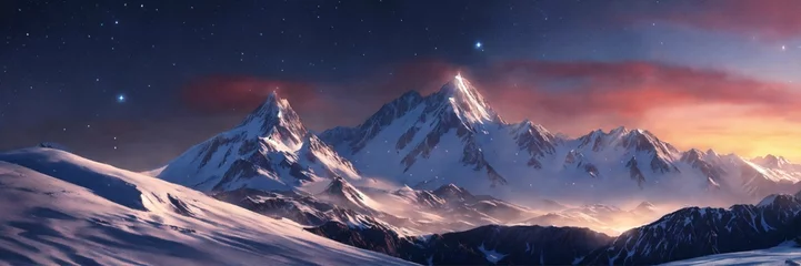 Zelfklevend Fotobehang stars on the snow-covered mountains, detailed, 16k, focused, extreme details, super resolution, cinematic, masterpiece © Pro Creative Artist