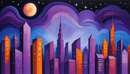 Evening Skyline Fusion: Cubist Visions - obrazy, fototapety, plakaty