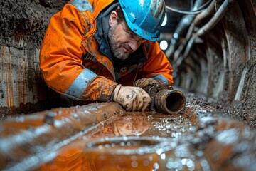 An industrial worker focused on welding a metal piece, illuminated with bright light sparks, showcasing manual labor and craftsmanship
