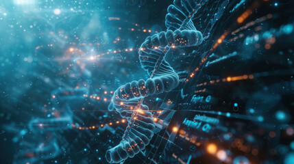 A glowing blue double helix representing DNA. - obrazy, fototapety, plakaty