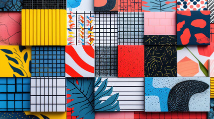 A grid of colorful tiles with different patterns and designs.