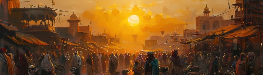 Sunset Ambience in an Eastern Market Scene
