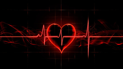 Cardiology heart, red pulse design, black background, health idea