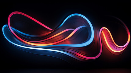 Neon lights' brilliance contrasts sharply with the darkness, creating sleek, flowing lines