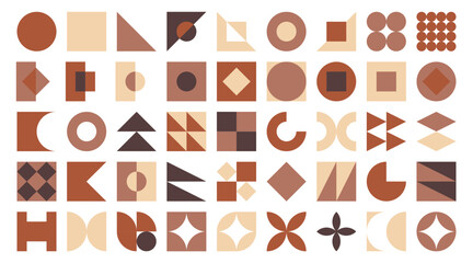 Set of abstract aesthetic y2k geometric elements in pastel colors. Big vector set of brutalist geometric shapes. Retro shapes figure, vector illustration isolated on white background.