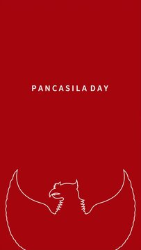 Happy Pancasila Day With Burung Garuda Line Art Style Animation