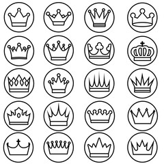 Crowns vector icons set. Royal Crown illustration symbol collection. king logo or sign.