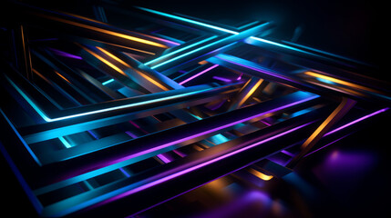 Neon lights create vibrant lines against a dark background, illuminating the void in all its glory - obrazy, fototapety, plakaty