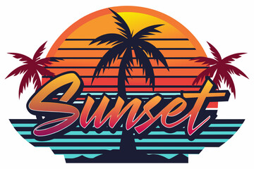 Fototapeta na wymiar summer-vibes-hawaii-beach- sunset--t-shirt-design-vector illustration 