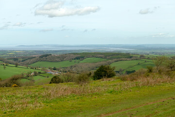 Obraz premium View from Cothelstone Hill towards the Bristol Channel and Hinkley Point, Somerset, England