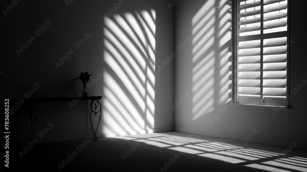 Poster abstract light play in a monochrome setting, window shadows creating a tranquil ambience