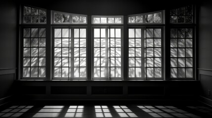 Sunlight filtering through a paneled window, creating a calm, monochrome play of shadows.