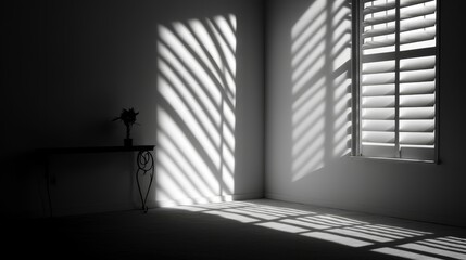 Abstract light play in a monochrome setting, window shadows creating a tranquil ambience