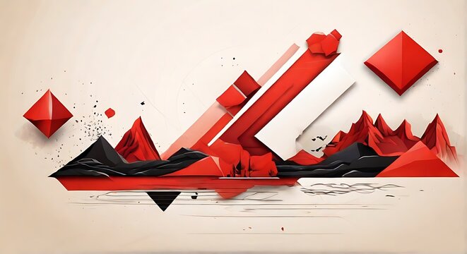 landscape Abstract background design, composition with red geometric shapes