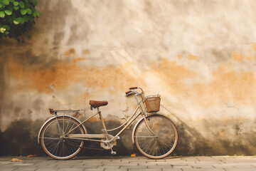 Obraz premium A vintage bicycle leaning against a brick wall