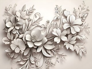 Light decorative background with voluminous decorative flowers and elements of luxurious embroidery, elegant and sophisticated. Texture, background, pattern.
