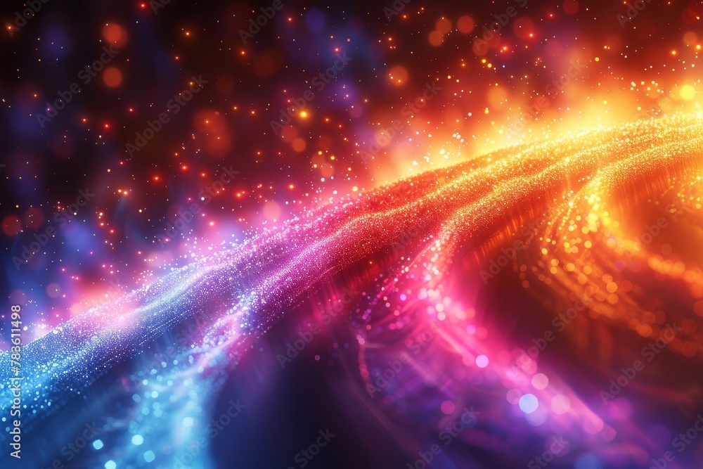 Poster a mesmerizing abstract depiction of a cosmic wave consisting of countless particles and cosmic dust 