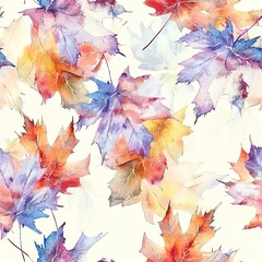 Light watercolor maple leaves, seamless autumnal pattern, gentle and graceful. Seamless pattern, Fabric Pattern, Tumbler Wrap, Mug Wrap.