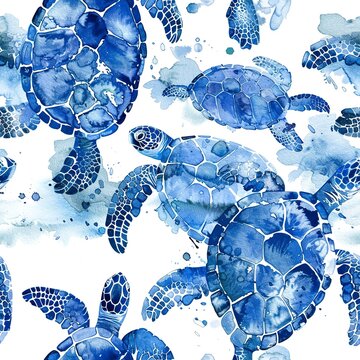 Watercolor sea turtles, seamless ocean pattern, serene and ancient . Seamless pattern, Fabric Pattern, Tumbler Wrap, Mug Wrap.