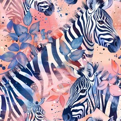 Obraz premium Seamless watercolor zebras, light and striking, wild stripes. Seamless pattern, Fabric Pattern, Tumbler Wrap, Mug Wrap.