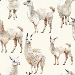 Seamless watercolor llamas, light and fluffy, Andean charm . Seamless pattern, Fabric Pattern, Tumbler Wrap, Mug Wrap.