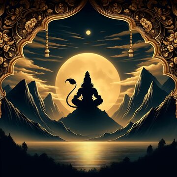 Lord Hanuman portrait against dark background