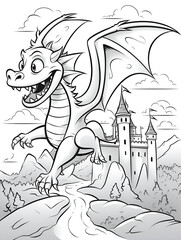 Dragon, cute cartoon pictures, Cartoon line drawings for coloring for kids ages, young children.