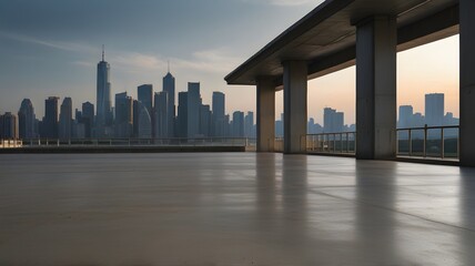 Obraz premium Empty concrete floor and urban cityscape skyline with building background