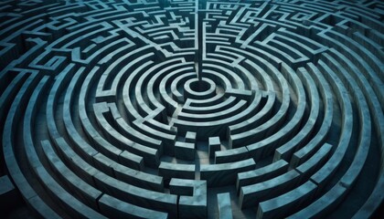 An intricate maze in cool blue tones creates a complex and enigmatic challenge, symbolizing problem-solving and complexity.. AI Generation