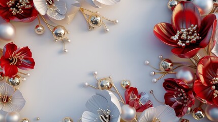 Abstract background with flowers and pearls.