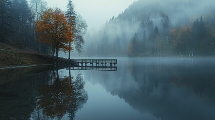 Contemplating ethereal visions mirrored in tranquil lake waters, seeking spiritual truths amidst dreamy reflections. - obrazy, fototapety, plakaty