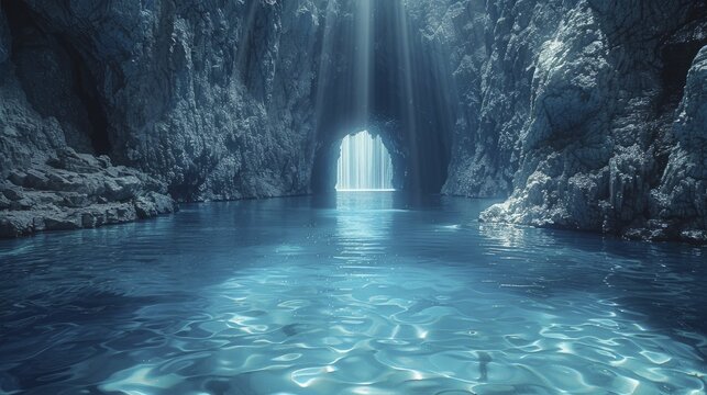 Beneath the neon lakes lies a serene sanctuary of profound spiritual reflections and a deep, calming presence.