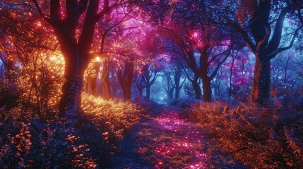 Psychedelic Forest Walk, Trees Whispering Secrets of the Universe