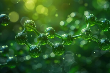 A close-up of a glowing green molecular structure, showcasing connection and scientific complexity