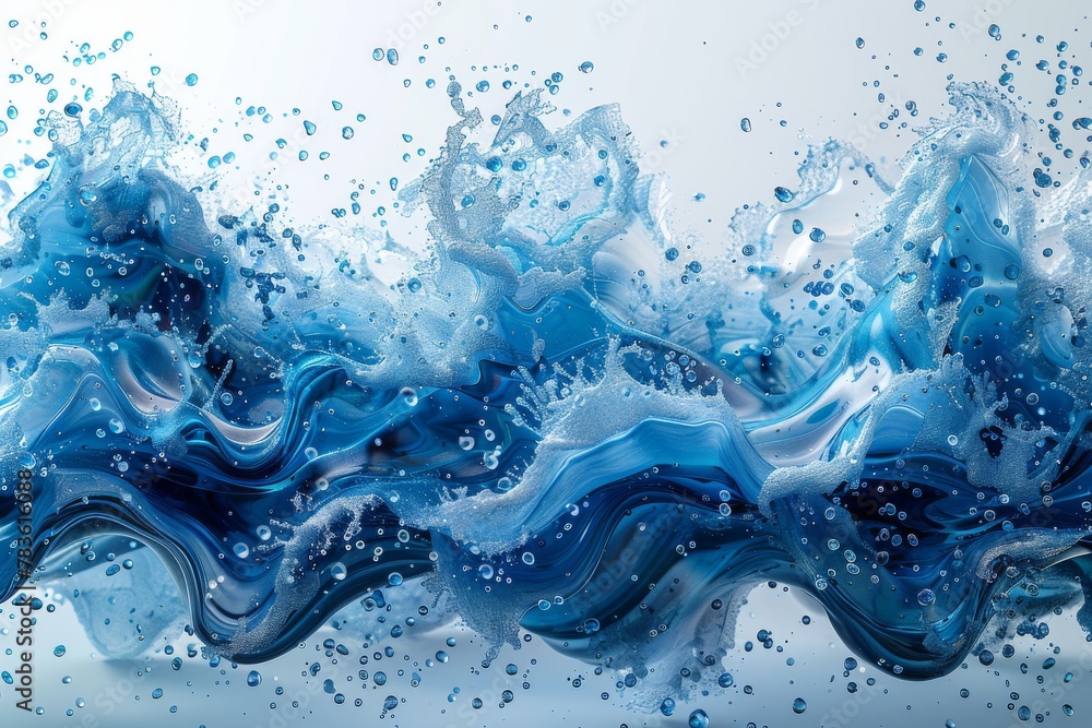 Poster a visually striking image of blue paint creating swirling patterns and splashes in clear water