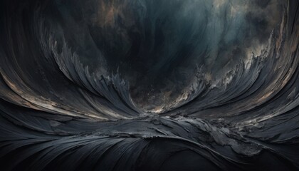 This digital art captures a dramatic, abstract representation of geological forms, resembling an abyss with dynamic textures and tones. AI Generation - obrazy, fototapety, plakaty