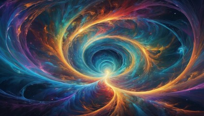 Abstract artwork portraying a cosmic swirl of vibrant colors creating a mesmerizing vortex that suggests a dynamic celestial event or interstellar journey.. AI Generation - obrazy, fototapety, plakaty