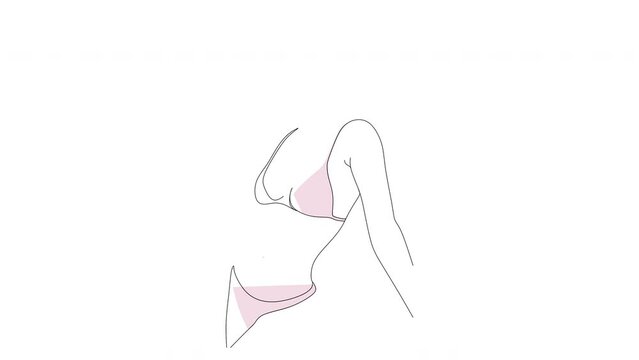 Abstract linear drawing of a girl in a swimsuit. Portrait minimalistic style. Modern continuous line art. Fashion print. Beaty salon