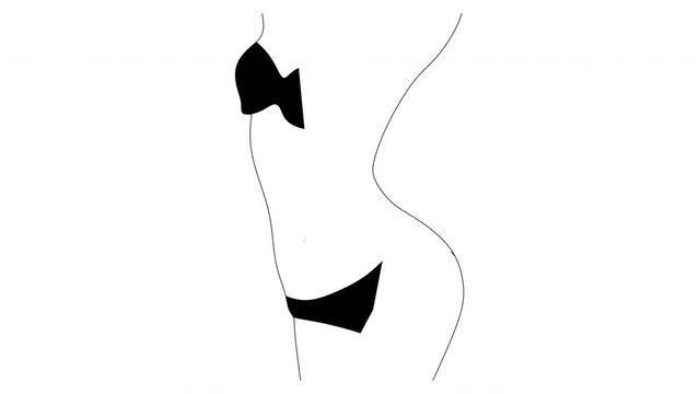 Abstract linear drawing of a girl in a swimsuit. Portrait minimalistic style. Modern continuous line art. Fashion print. Beaty salon