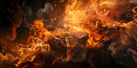 Intense flames peak through of fire's destructive power - Ai Generated - obrazy, fototapety, plakaty
