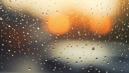 Blurred road background and drops on glass