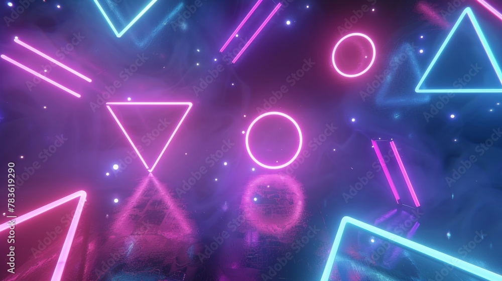 Poster neon lights glowing in a 3d style background 3d style isolated flying objects memphis style 3d rende