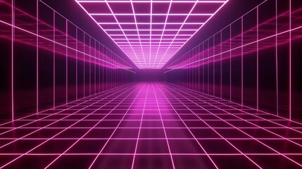Neon grids forming a mesmerizing optical illusion 3d style isolated flying objects memphis style 3d render  AI generated illustration - obrazy, fototapety, plakaty