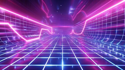 Neon grids forming a mesmerizing optical illusion 3d style isolated flying objects memphis style 3d render   AI generated illustration