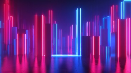 Neon lights glowing in a 3d style background 3d style isolated flying objects memphis style 3d render   AI generated illustration