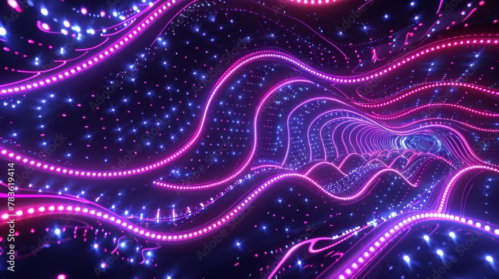 Poster neon patterns swirling in a 3d space 3d style isolated flying objects memphis style 3d render ai gen