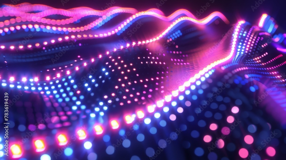 Poster neon patterns weaving a tapestry of light 3d style isolated flying objects memphis style 3d render a
